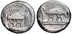Ancient Coins - Q Pomeius Rufus AR Denarius "Curule Chairs" Good Fine