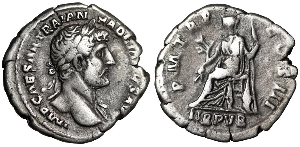 Hadrian AR Denarius Libertas Seated LIB PVB Rome RIC 365 Attractive Tone gF