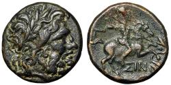 Ancient Coins - Pisidia, Isinda "Zeus Portrait & Horseman Spearing Serpent" Good Very Fine