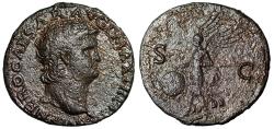 Ancient Coins - Nero AE As "Victory Walking, SPQR Shield" Fine