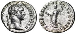 Ancient Coins - Domitian AR Denarius "Minerva with Thunderbolt" Rome Good Very Fine
