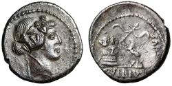 Ancient Coins - C Vibius Varus AR Denarius "Liber / Panther by Altar" About Extremely Fine