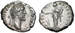 Ancient Coins - Antoninus Pius AR Denarius "FORTVNA OBSEQVENS Fortuna" Scarce Good Very Fine