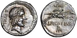 Ancient Coins - L Calpurnius Piso Frugi AR Denarius "Apollo & Racing Horse" Extremely Fine