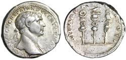 Ancient Coins - Trajan AR Tridrachm "Aquila Between Two Signa" Arabia, Bostra Good Very Fine