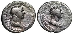 Ancient Coins - Trajan AR Denarius "Portrait of Sol" Rome 114 AD Scarce