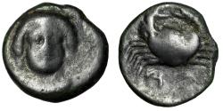 Ancient Coins - Sicily, Motya AE Onkia "Facing Female & Crab, Punic Legends Below" Rare
