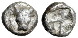 Ancient Coins - Troas, Lamponeia AR Obol "Bucranium Facing / Forepart Incuse" Very Rare