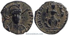 Ancient Coins - ARCADIUS. (AD 395-408) Follis., 1.97g.  Antioch. Cross on shield.