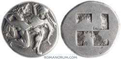 Ancient Coins - THRACE, Thasos. Stater, 8.78g.  Ithyphallic satyr carrying a nymph.