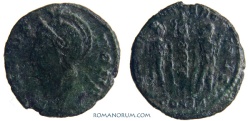 Ancient Coins - VRBS ROMA commemorative. AE3, 1.34g.  Constantinopla. GLORIA EXERCITVS Actually scarce.