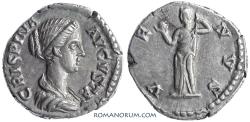 Ancient Coins - CRISPINA, Wife of Commodus. Denarius, 3.45g. Rome. Venus with apple. Failed breast engraver.