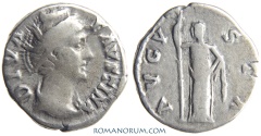 Ancient Coins - FAUSTINA SENIOR. (Wife of Antoninus Pius, Mother in law of Marcus Aurelius) Denarius, 3.45g.  Rome.