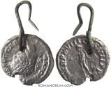 Ancient Coins - Caracalla. (AD 198-217) Denarius earring, 2.51g.  Rome. Bronze hook earring.