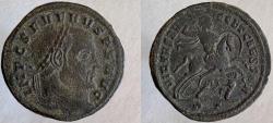 Ancient Coins - Severus II. 306-307 AD. Æ-Follis. Severus on horseback riding down two enemy.