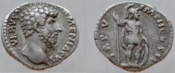 Ancient Coins - Lucius Verus, 161-169 AD. AR Denarius. Mars holding spear and hand on shield set on ground.