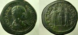 Ancient Coins - JULIA DOMNA Æ-25 of Marcianopolis. The Three Graces. Ex. Mark A. Staal collection.