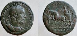 Ancient Coins - Macrinus. 217-218 AD. Æ-As. Macrinus in quadriga left, crowned by Victory who stands behind him.