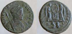 Ancient Coins - Crispus. Caesar. Æ Follis. Name spelled CRISPO. VERY RARE bust type ! RATED R-4 !