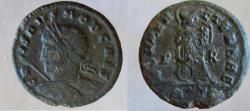 Ancient Coins - Crispus. Æ Follis. Roma seated right on shield. Interesting bust type. RARE and RATED R-2 in RIC !