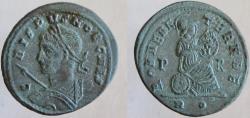 Ancient Coins - Crispus. Æ Follis. Roma seated right on shield. Interesting bust type. RARE and RATED R-3 in RIC !