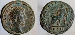 Ancient Coins - Lucius Verus. 161-169 AD. Æ Dupondius. Fortuna seated on throne, holding cornucopia and rudder.