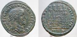 Ancient Coins - Galerius, 305-311. Follis, Campgate with four turrets. Rare Large follis.