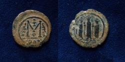 Ancient Coins - ISLAMIC, Arab-Byzantine (Imperial image) coinage . Circa 680s-700/10. Æ Fals (24mm/4.55gr).  (Tiberias) mint.