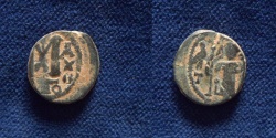 Ancient Coins - SLAMIC, Umayyad Caliphate (Arab-Byzantine coinage). Circa 680s. Æ Fals. Dimashq (Damascus) mint. 