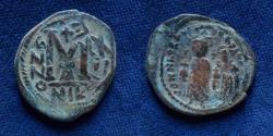 Ancient Coins - Heraclius, with Heraclius Constantine. 610-641. Æ Follis. (Overstruck)
