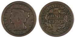 Us Coins - 1844, 44 over 81, Braided Hair 1c ANACS VG 8, N-2