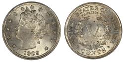 Us Coins - 1909 Liberty 5c ANACS MS64