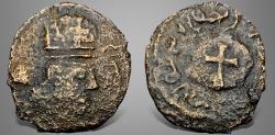 Ancient Coins - Post-Sasanian, Anonymous Christian Bishops perhaps Katholikos of Albania and Baylasakan. (Circa 6th-7th Cent) AE Pashiz. RRR