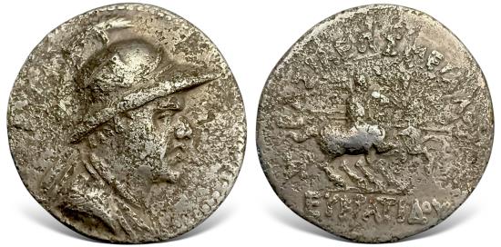 Ancient Coins - Baktrian Kings. Eukratides I. (Circa 170-145 BC). AR Drachm. Bargain price.