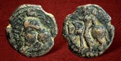 Ancient Coins - Kushano Sasanians, Kings of Merv under Shapur I AD 240-270. AE unit. Extremely RARE with LEFT bust