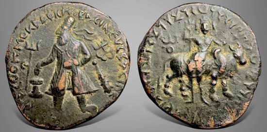 Ancient Coins - India Kushans, Vima Kadphises. (Circa 100-128 AD). AE Tetradrachm. Choice & attractive.