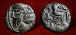 Ancient Coins - Indo-Parthian, Gondopharid Dynasty. Sanabares. Usurper, mid 1st century AD. AE Drachm
