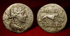 Ancient Coins - Baktria, Greco-Baktrian Kingdom. Agathokles Dikaios. Circa 185-175 BC. CU-NI Double Unit