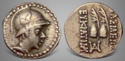 Ancient Coins - Baktria, Greco-Baktrian Kingdom. Eukratides I. (Circa 170-145 BC). AR Obol.