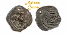 Ancient Coins - Hunnic Tribes, Nezak Huns. Sahi Tigin or Kashmir Smast. 7th century AD. AE Hemidrachm. Very Rare.