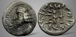 Ancient Coins - Kings of Persis, Vahsir (Oxathres). (Circa 1st century BC). AR Hemidrachm. Superb example RRR with star-in-crescent
