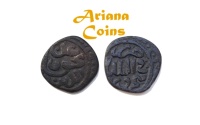 Ancient Coins - Islamic, Mehrabanids, Izz al-Haqq wa’l-Din Karman, 753-784 AH. AE Jital. Rare this condition.