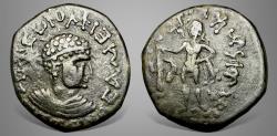 Ancient Coins - India, Kushans, Kujula Kadphises AD 15-50. AE Tetradrachm. Very Rare variety, possibly unpublished.