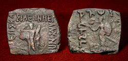 Ancient Coins - Indo-Skythians, Vonones, with Spalahores. Circa 75-65 BC. AE Square Dichalkon