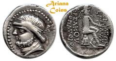 Ancient Coins - Parthian King. Phraates II. 132-126 B.C AR Drachm. Superb & Rare