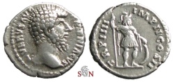 Ancient Coins - Lucius Verus Denarius - Mars stg. right - RIC 515