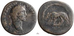 Ancient Coins - Antoninus Pius Sestertius - She-Wolf suckling Romolus and Remus in Grotto - RIC