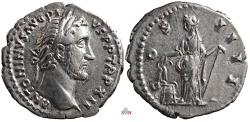 Ancient Coins - Antoninus Pius Denarius - COS IIII - Annona stg. left - RIC 175