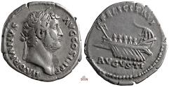 Ancient Coins - Hadrianus Denarius - FELICITATI AVGVSTI - Galley  right - RIC 240