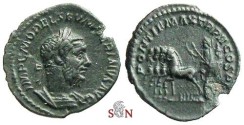 Ancient Coins - Macrinus AE denarius - Macrinus in triumphal quadriga - RIC 36